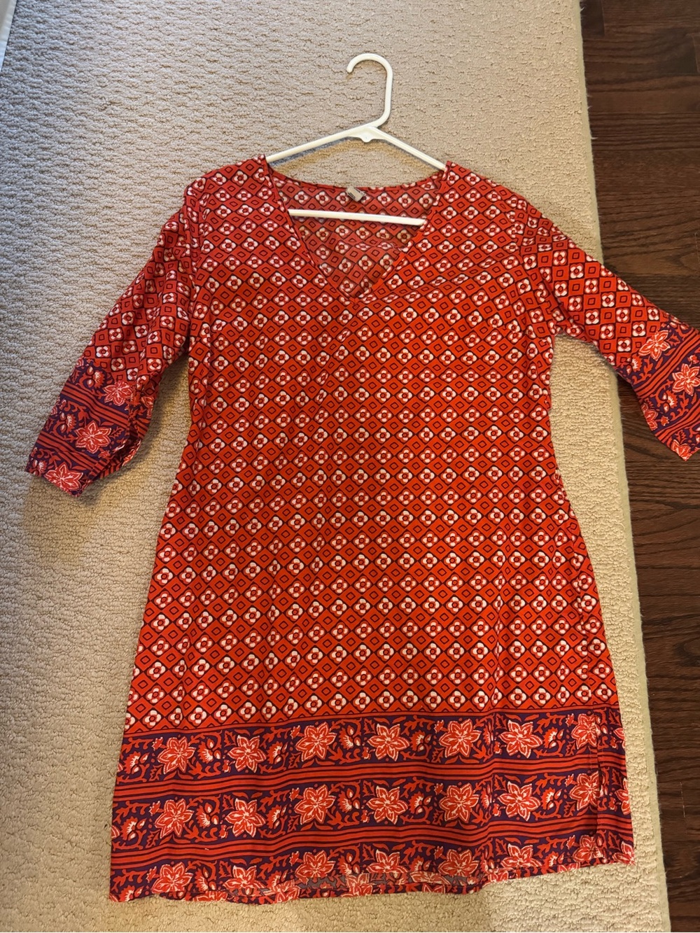 Women's Red Patterned V-Neck Tunic Coverup